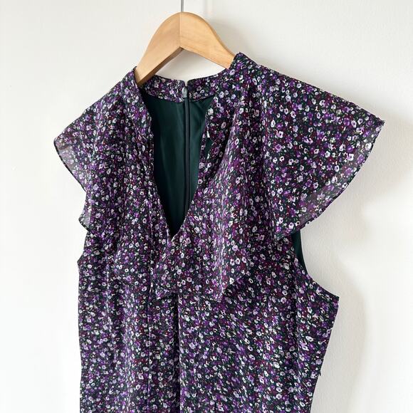 Mikael Aghal Belted Ruffled Floral Jumpsuit in Purple Size 6 - Picture 7 of 12